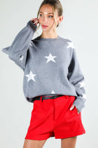 On Order -Star Accent Crew Neck Long Sleeve Knitted Sweater