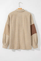 Colorblock Houndstooth Textured Patchwork Shacket - Chocolate & cream