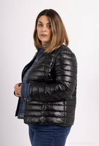 Plus Size Metallic Padded Jacket: Navy Blue