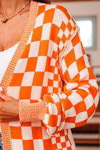 Checker Open Front Drop Shoulder Cardigan - Brown