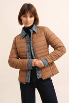 Beige Denim Detail Puffer Jacket