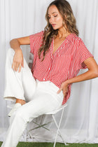 Collared Short Roll-Up Sleeve Button-Down Shirt: Navy