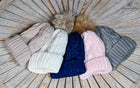 Twist knit Beanie, fleece lined fox hair Pom Pom-detachable clip-on design