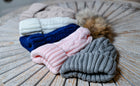 Twist knit Beanie, fleece lined fox hair Pom Pom-detachable clip-on design