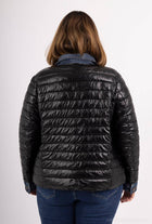 Plus Size Metallic Padded Jacket: Navy Blue