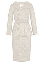 Sequined Tweed Blazer Dress Suit in Navy