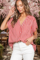 Collared Short Roll-Up Sleeve Button-Down Shirt: Navy