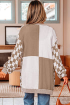 Checker Open Front Drop Shoulder Cardigan - Orange