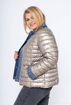 Plus Size Metallic Padded Jacket: Navy Blue