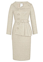 Sequined Tweed Blazer Dress Suit in Navy