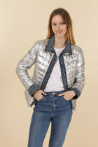 Metallic and Denim Jean jacket: Navy Blue