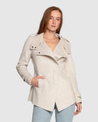 Oat/Beige Wool Blend Moto Coat