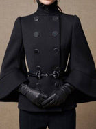 Urban Flared Solid Color Stand Collar Jackets: BLACK / S
