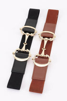 Equestrian Horse bit Stretch Belt Black & Tan