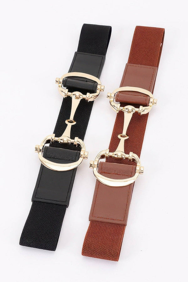 Equestrian Horse bit Stretch Belt Black & Tan
