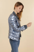 Metallic and Denim Jean jacket: Navy Blue