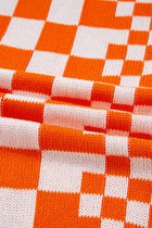 Checker Open Front Drop Shoulder Cardigan - Orange