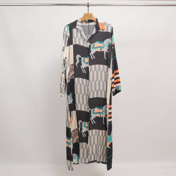 Long horse-print dress KD6255VS-20: Black