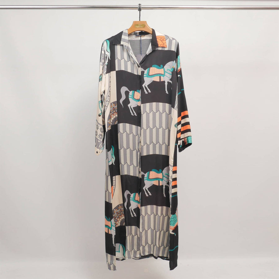Long horse-print dress KD6255VS-20: Black