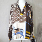 Luxe Hermes Style Horse Print Silk Viscose Blend Open Neck Shirt