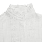 Ruffle Trim Stand Collar White Blouse Long Sleeve Top: White