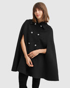 Black Double breasted Wool Blend Cape: S-M M-L