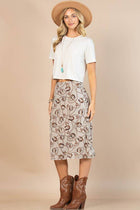 HORSESHOE PRINT MESH MIDI SKIRT: Khaki / Contemporary / L
