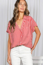 Collared Short Roll-Up Sleeve Button-Down Shirt: Navy