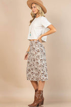 HORSESHOE PRINT MESH MIDI SKIRT: Khaki / Contemporary / L