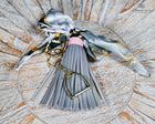 Leather tassel bag twills with Gold Stirrup Key chain feature- Orange, Grey, Red, Aqua, White, Brown