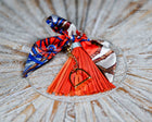Leather tassel bag twills with Gold Stirrup Key chain feature- Orange, Grey, Red, Aqua, White, Brown
