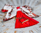 Leather tassel bag twills with Gold Stirrup Key chain feature- Orange, Grey, Red, Aqua, White, Brown