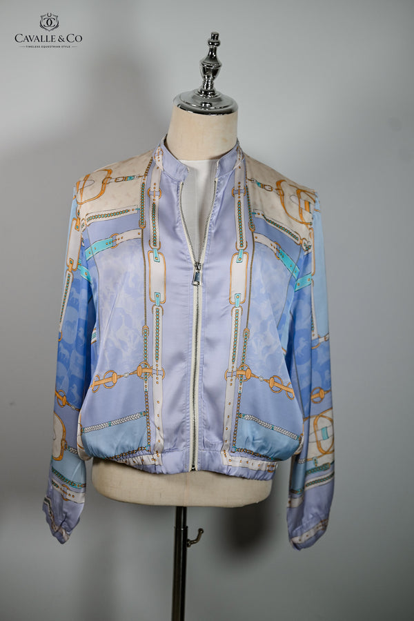 Bleu ciel (Pale Blue)Equestrian style print bomber jacket