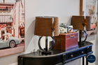 Brown Wrought Iron Table Lamp with Handmade UK Feather Detail