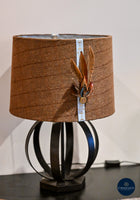 Brown Wrought Iron Table Lamp with Handmade UK Feather Detail