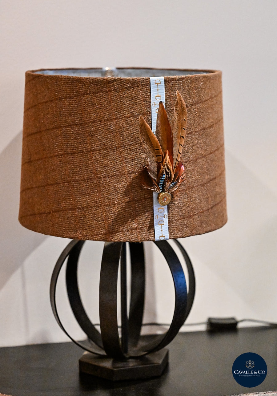 Brown Wrought Iron Table Lamp with Handmade UK Feather Detail