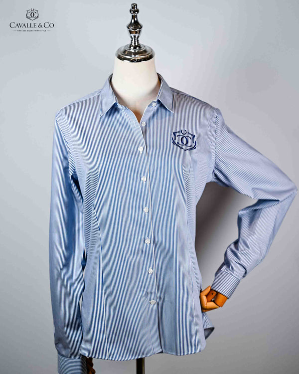Classic fitted Blue & White Long Sleeve Shirt- Cavalle Logo