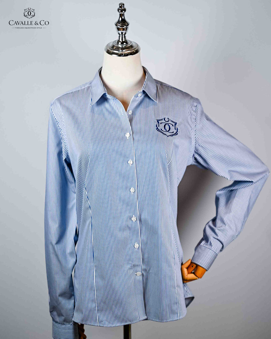 Classic fitted Blue & White Long Sleeve Shirt- Cavalle Logo