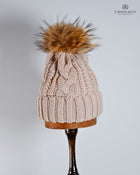 Twist knit Beanie, fleece lined fox hair Pom Pom-detachable clip-on design
