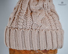 Twist knit Beanie, fleece lined fox hair Pom Pom-detachable clip-on design