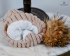 Twist knit Beanie, fleece lined fox hair Pom Pom-detachable clip-on design
