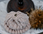 Twist knit Beanie, fleece lined fox hair Pom Pom-detachable clip-on design