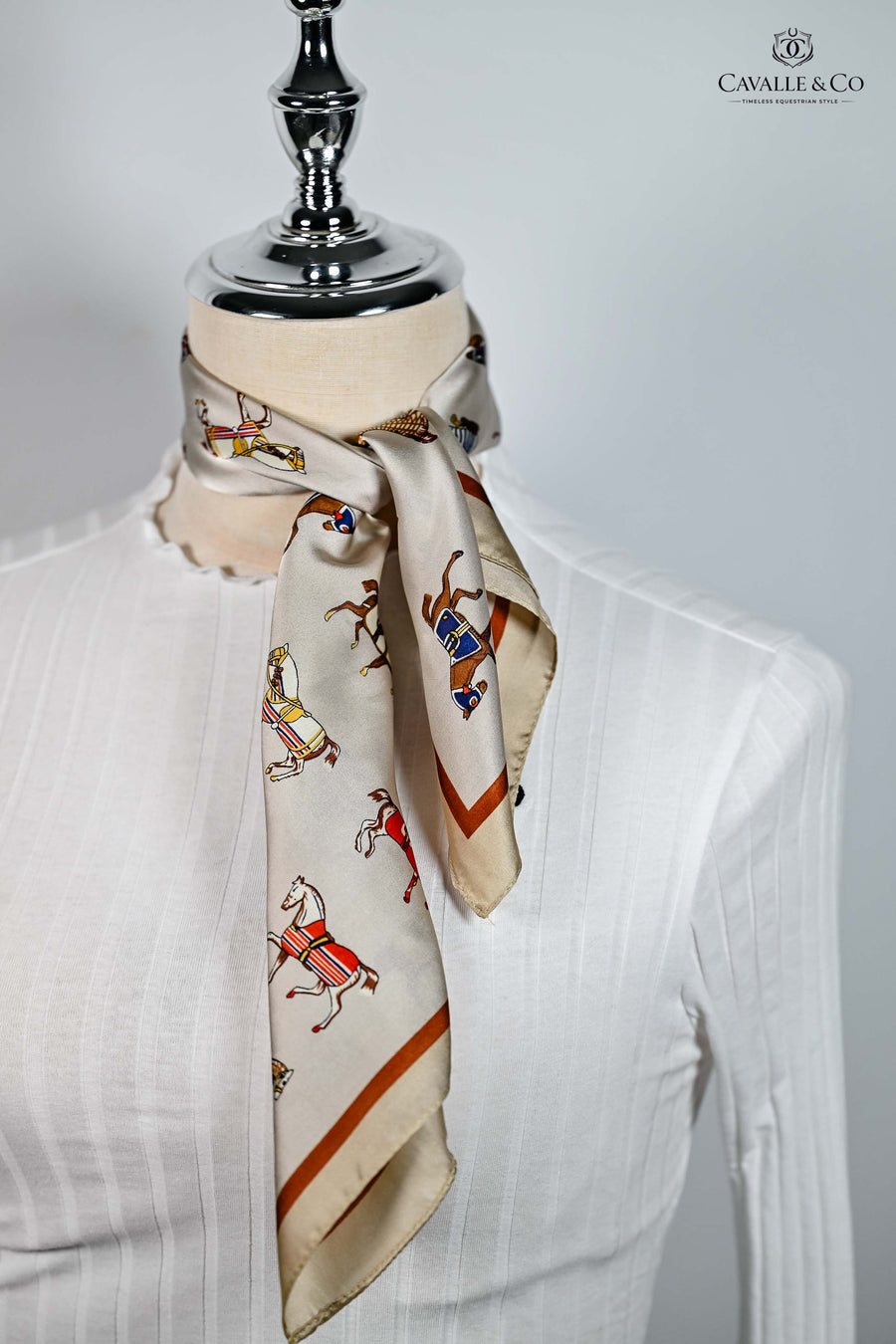 Cream with red & blue little rugged Horses Scarf