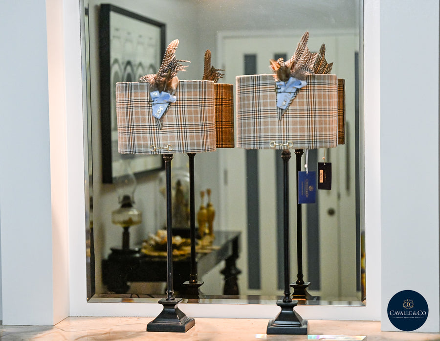 Custom Duck Egg Blue Heritage check Equestrian Table Lamps