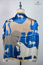 Electric blue & coffee Houndstooth print 2 horse scarf