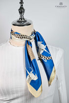 Electric blue & coffee Houndstooth print 2 horse scarf