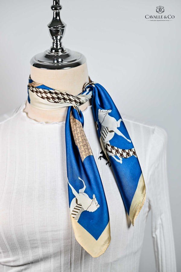Electric blue & coffee Houndstooth print 2 horse scarf