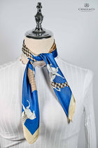 Electric blue & coffee Houndstooth print 2 horse scarf