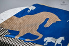 Electric blue & coffee Houndstooth print 2 horse scarf