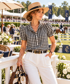 Plaid Puff Sleeve Blouse Boutique Ruffle Button Top: Black / 100%Viscose